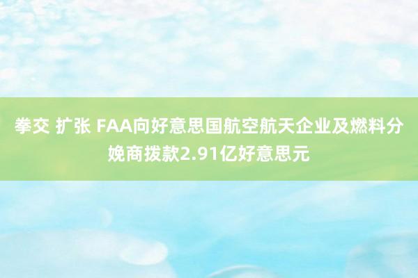 拳交 扩张 FAA向好意思国航空航天企业及燃料分娩商拨款2.91亿好意思元